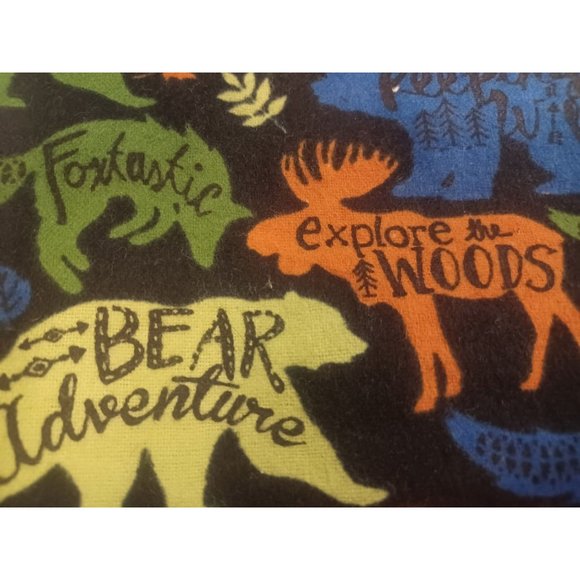 Fabric Remnant "Explore the Woods" Flannel Black with Multiple other Colors Anim - Picture 2 of 3